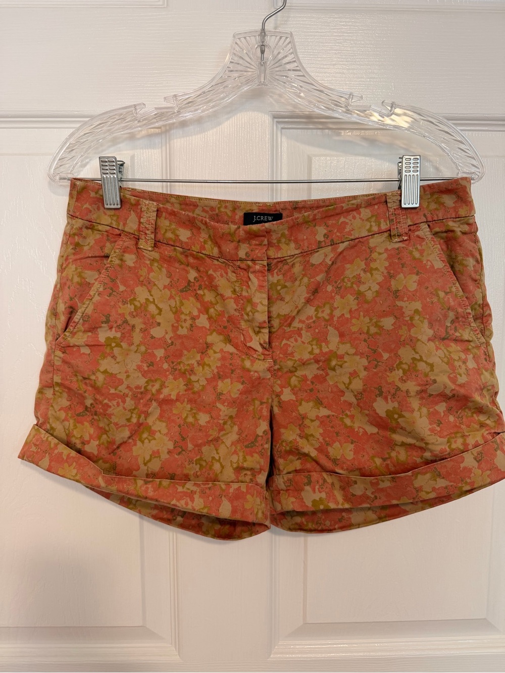 J. Crew Coral Floral-Trim Tan Shorts